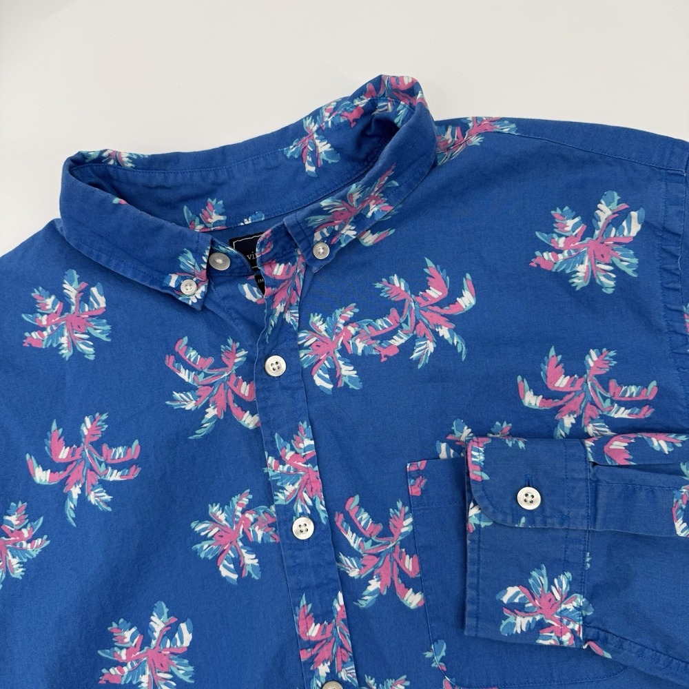 Vineyard Vines Palm Tree Long Sleeve Slim Fit Murray Shirt Mens Large Blue